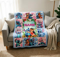 Personalized Lilo and Stitch Blanket Soft Throw, Custom Name Grid Collage Blanket, Kids Birthday Baby Shower Gift