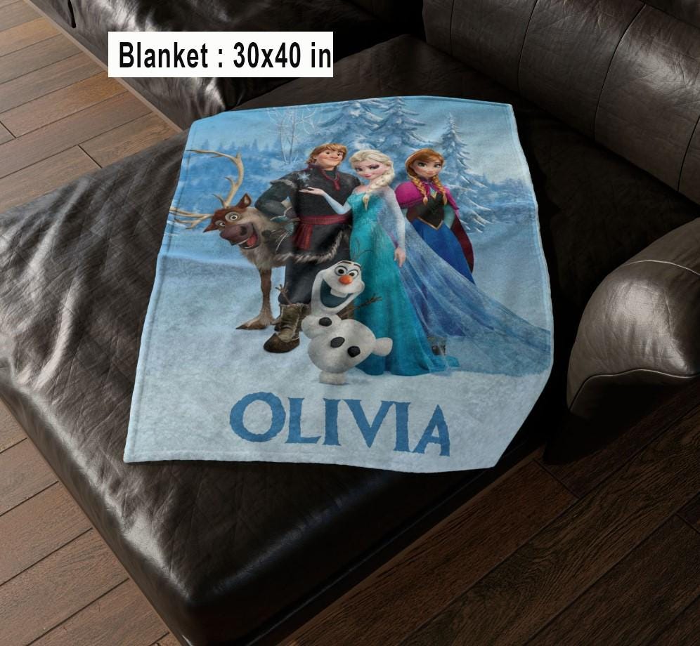 Custom Name Queen Ice Characters Fleece Blanket, Disneyland Princess Fr0zzen Movie Blanket, Winter Princess Gift, Christmas Birthday Gift