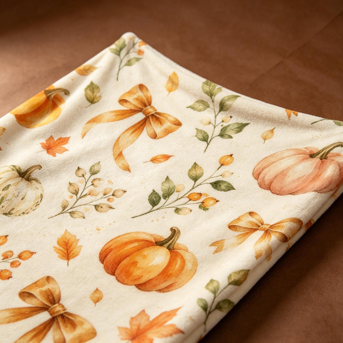 Fall Pumpkin Blanket, Watercolor Bow Throw, Autumn Botanical Flannel, Cottagecore Decor, Cozy Home Gift