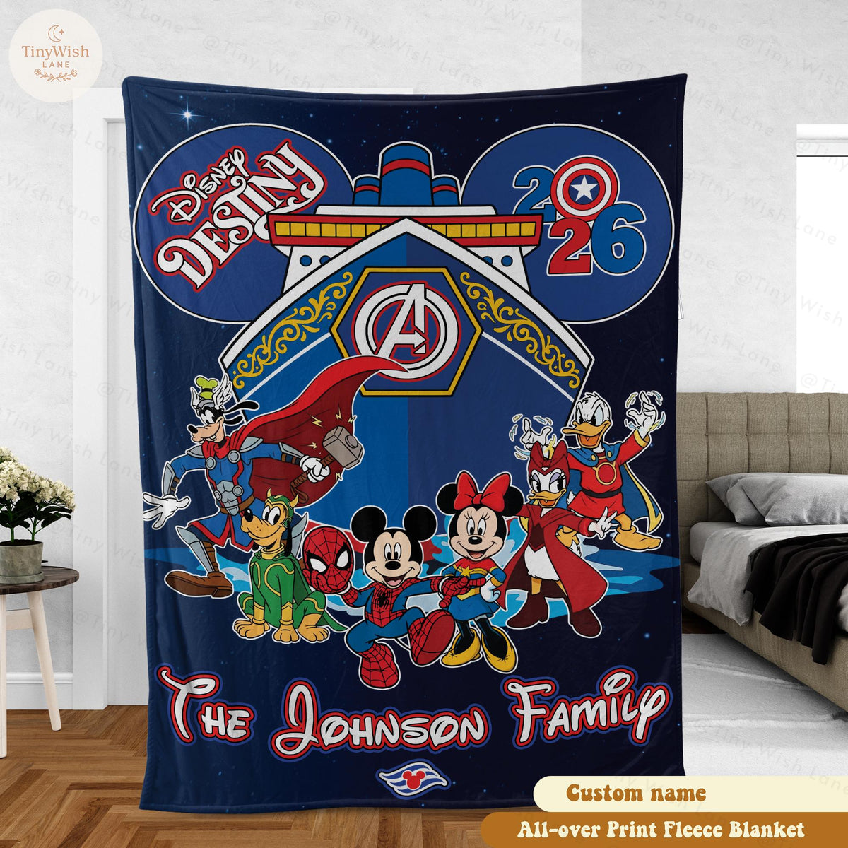 Personalized Disney Cruise Blanket, Custom Family Name Disney Cruise 2026 Gift, Disney Vacation Fleece Blanket, Cruise Family Trip Keepsake
