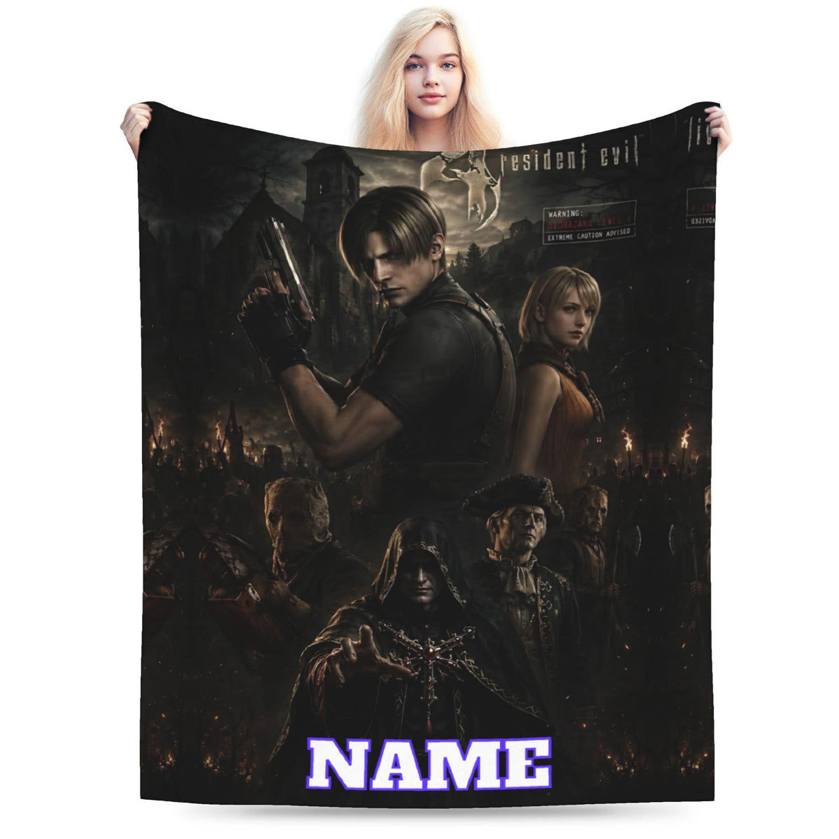 Personalized Survival Horror Flannel Blanket, Custom Name Dark Action Throw, Soft Cozy Gamer Blanket, Bedroom Sofa Travel Gift