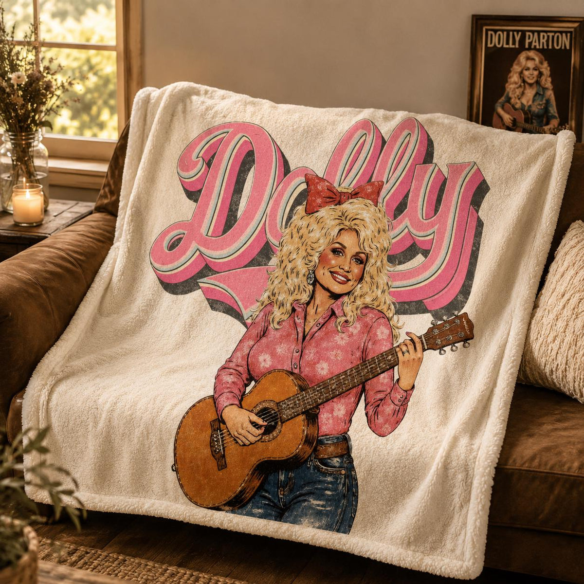 Dolly Parton Fleece Minky Sherpa Woven Blanket, Personalized Gift, Cozy Throw