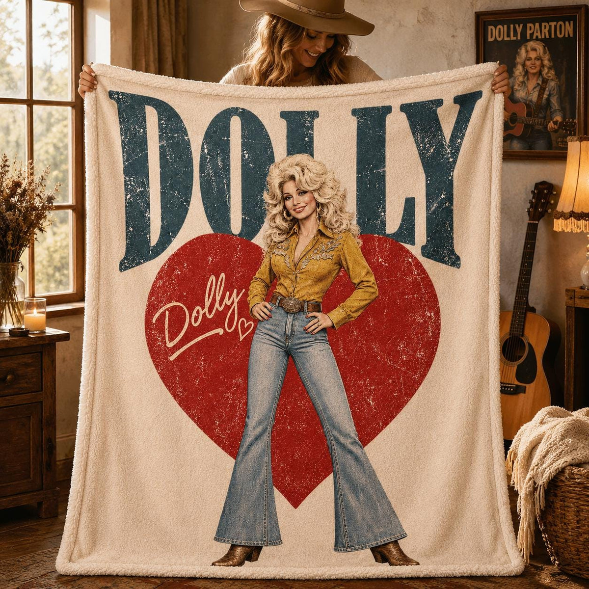 Dolly Parton Fleece Minky Sherpa Woven Blanket, Personalized Gift, Cozy Throw