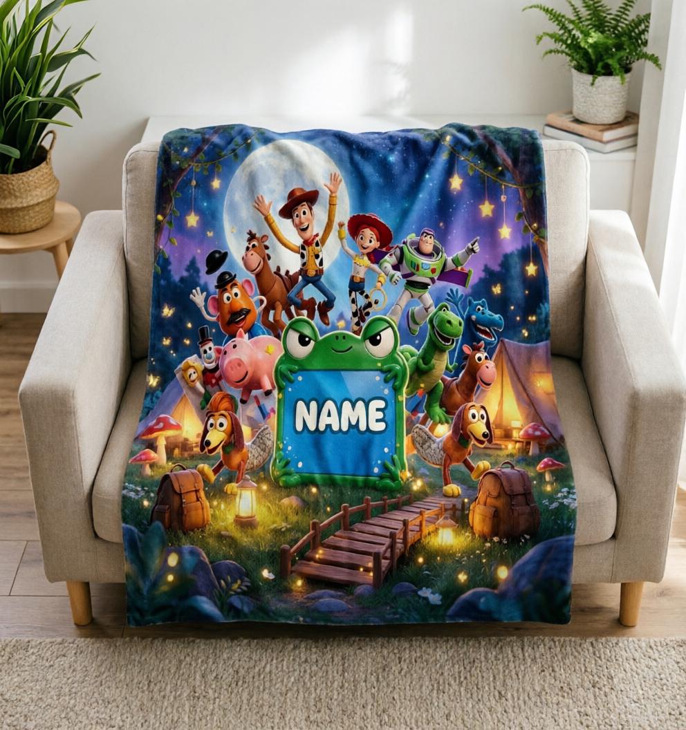 Personalized Toy Story Fleece Throw Blanket, Custom Name Kids Plush Soft Blanket