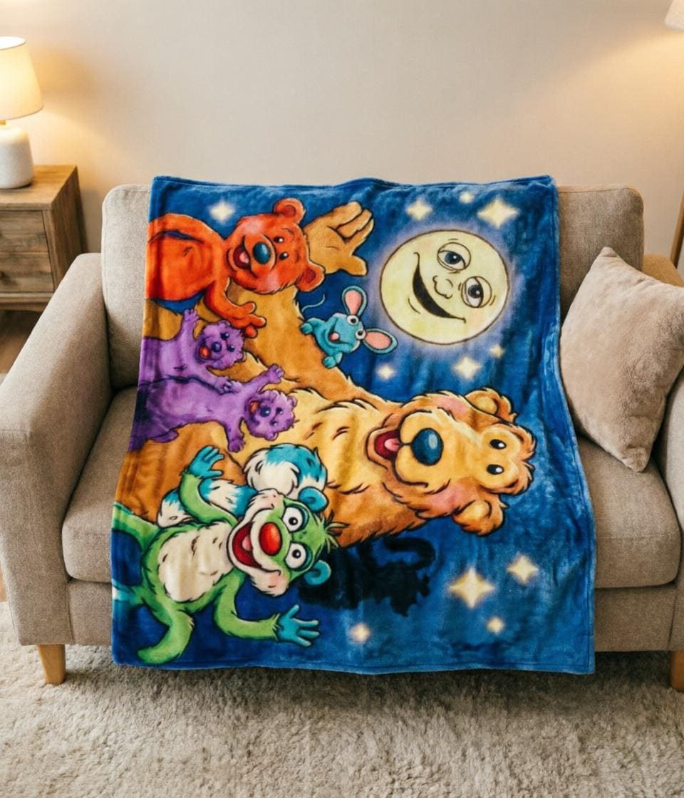 Bear In The Big Blue House Blanket, Vintage Cartoon Flannel Throw