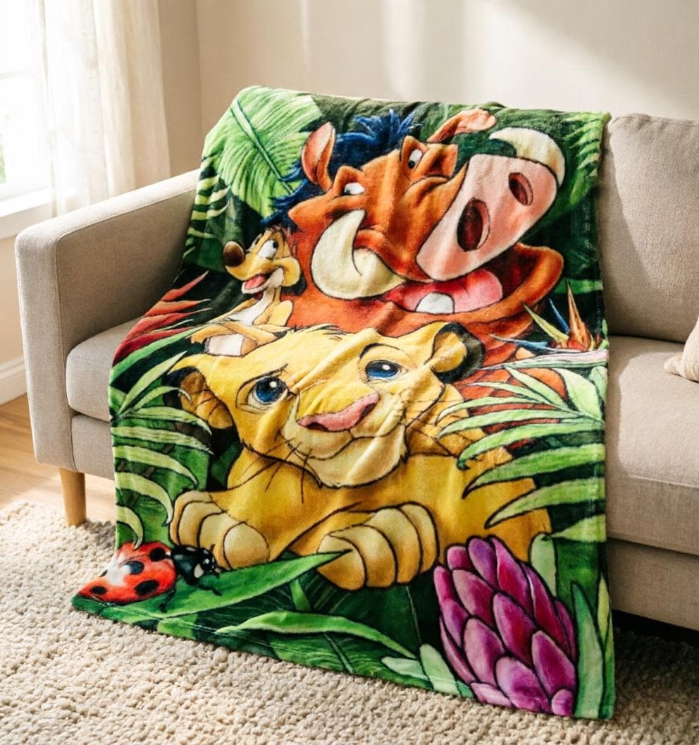 Timon Pumba Jungle Dance Blanket Soft Throw, Custom Name Lion King Kids Birthday Gift