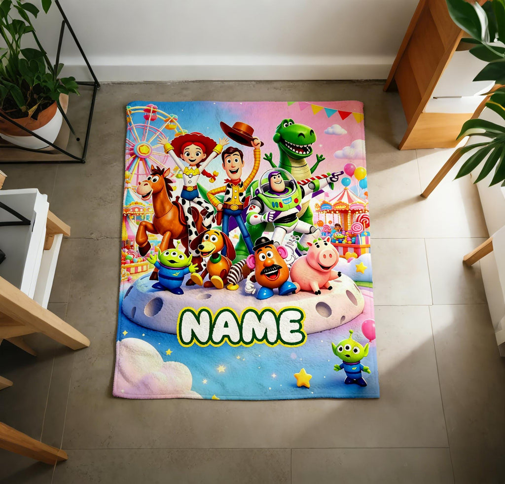 Personalized Toy Story Carnival Fleece Throw, Custom Name Blanket for Kids