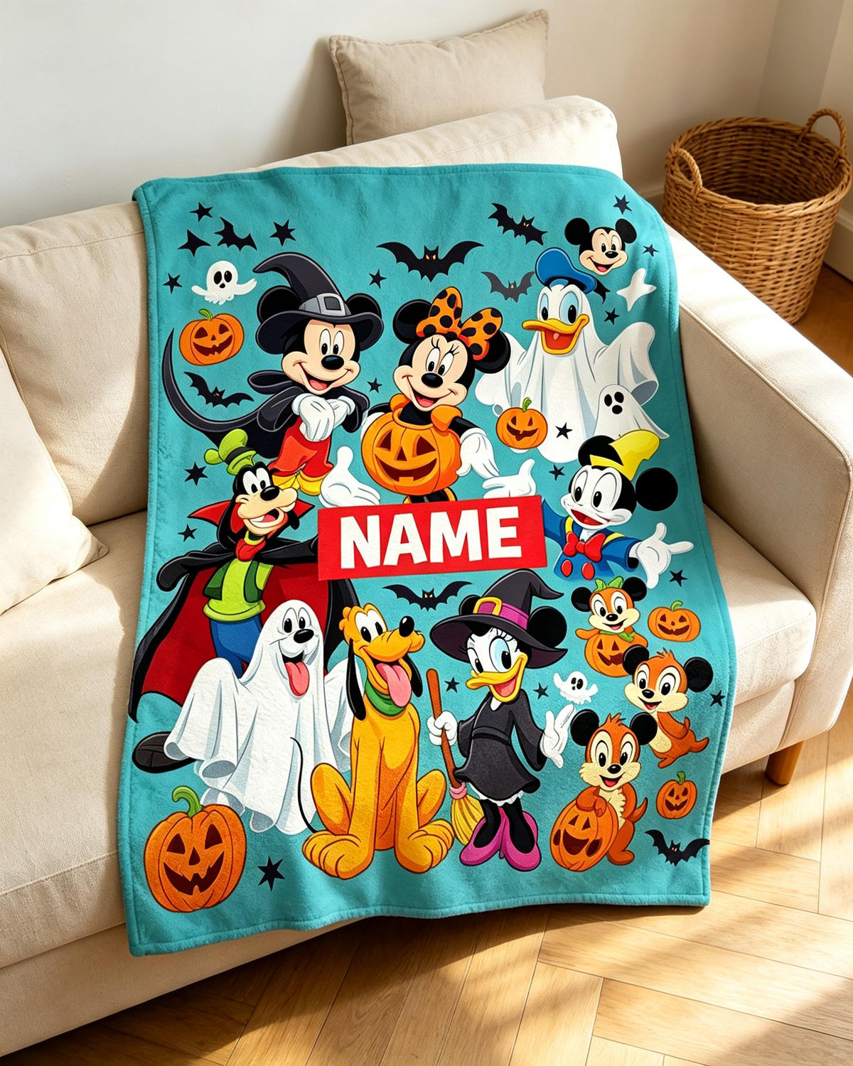 Custom Name Mickey Halloween Blanket Soft Throw Warm Plush Kid Keepsake Gift