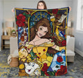 Disneyland Princess Stained Glass Fleece Blanket, Fairy Tale Nursery Decor, Beauty Princess &Beast Christmas Blanket, Princess Girl Gift