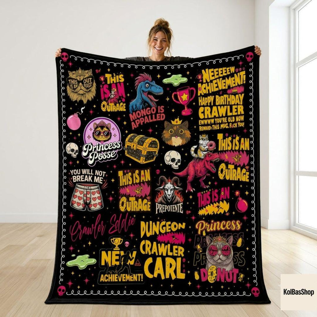 Personalized Dungeon Crawler Carl Blanket, New Achievement Throw Blanket, Geeky Reader Gift, New Achievement Gift, Cozy Gaming Decor