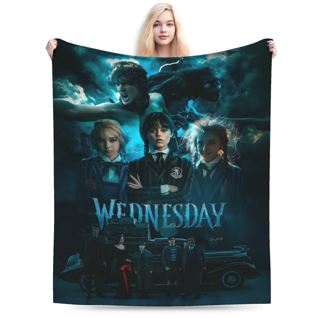 Gothic Dark Fantasy Flannel Blanket, Spooky Black Blue Fleece Throw, Mysterious Character Blanket, Cozy Horror Home Decor Gift