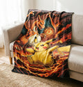 Japanese Style Charizard Blanket Soft Throw, Ukiyo-e Pokemon Art Throw, Otaku Housewarming Gift