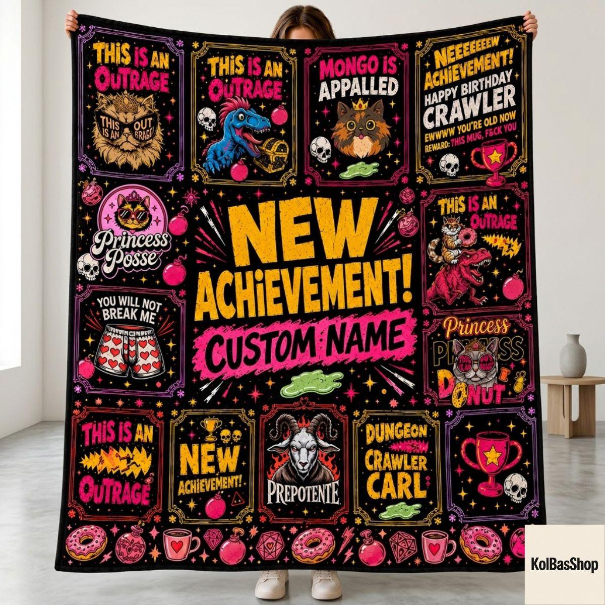 Custom Dungeon Crawler Carl Blanket, Princess Donut Blanket, Mongo Is Appalled, New Achievement LitRPG Gift, Personalized Reader Blanket
