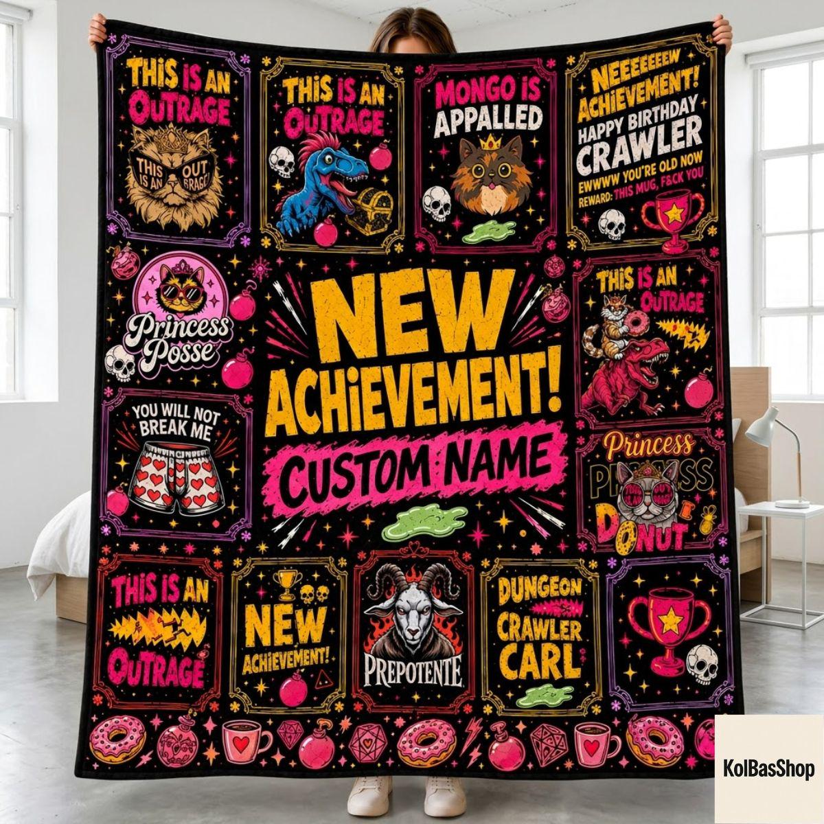 Custom Dungeon Crawler Carl Blanket, Princess Donut Blanket, Mongo Is Appalled, New Achievement LitRPG Gift, Personalized Reader Blanket