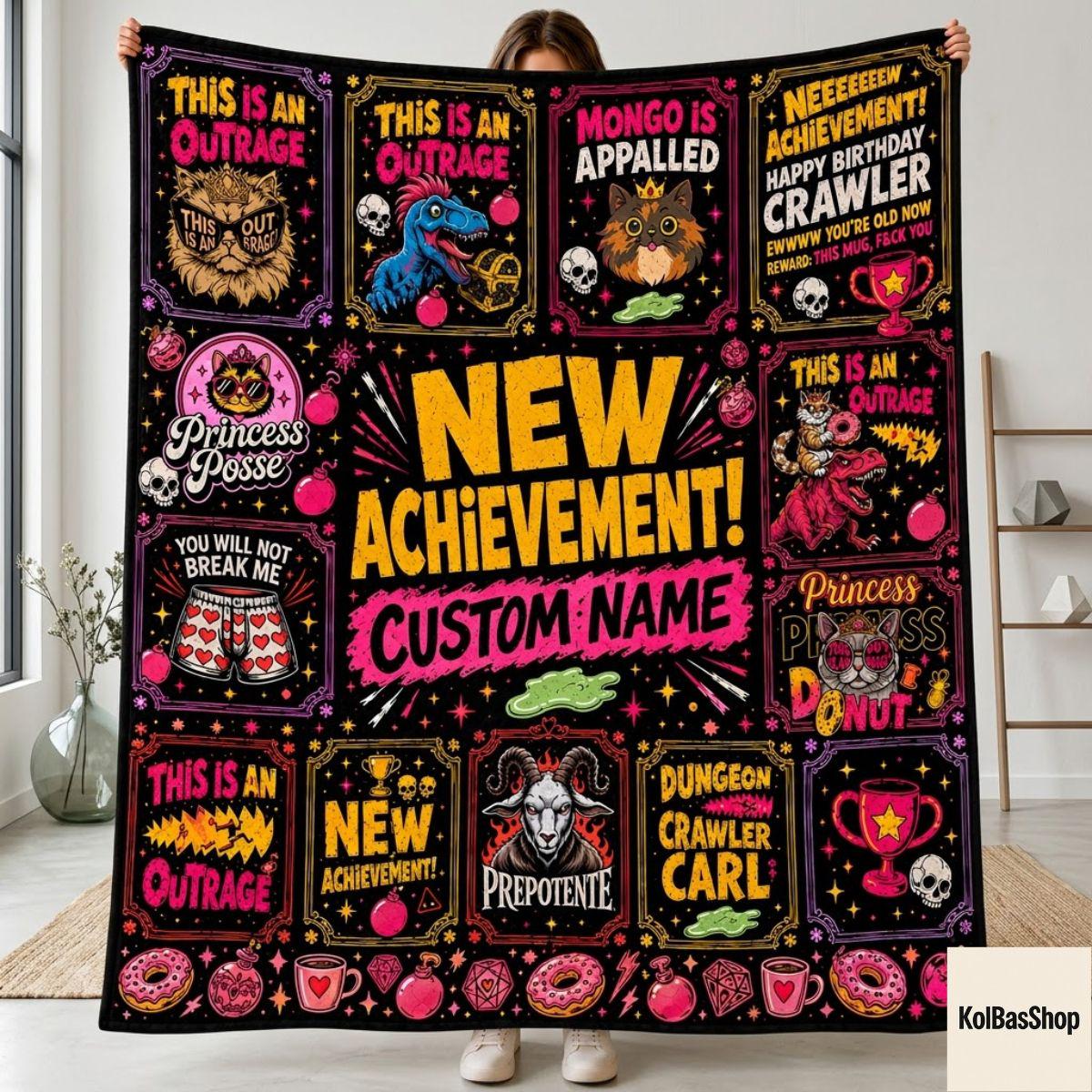 Custom Dungeon Crawler Carl Blanket, Princess Donut Blanket, Mongo Is Appalled, New Achievement LitRPG Gift, Personalized Reader Blanket