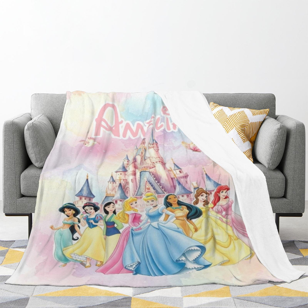 Personalized Princess Blanket, Custom Girl Birthday Blanket, Fairytale Castle Throw, Magical Princess Gift