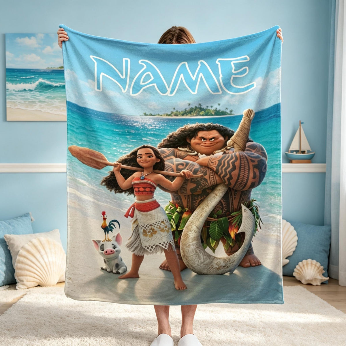Personalized Island Adventure Blanket, Custom Kids Blanket, Tropical Beach Throw, Birthday Gift for Kids