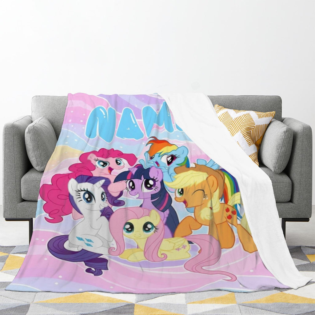 Personalized Pony Blanket, Custom Girl Blanket, Rainbow Kids Throw, Cute Birthday Gift
