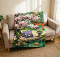 Gengar Japanese Garden Throw, Cherry Blossom, Torii Gate, Soft Flannel Blanket