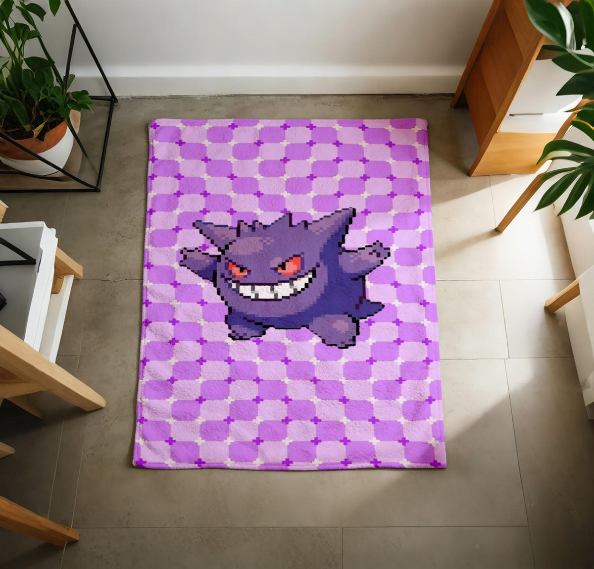 Haunter Pokemon Blanket Soft Throw, Purple Checkered Ghost Character Throw, Gift For Anime Fan