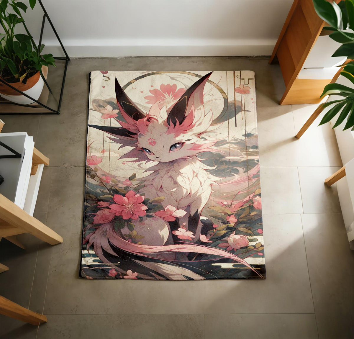 Sylveon Ukiyo Art Throw, Japanese Cherry Blossom Anime Blanket (Soft Flannel)