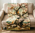 Vintage Japanese Cat Cherry Blossom Throw, Soft Flannel Cozy Blanket