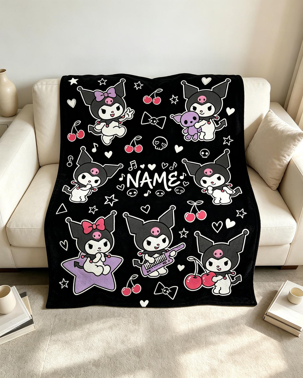 Custom Name Sanrio Kuromi Blanket Soft Throw Warm Plush Youth Keepsake Gift