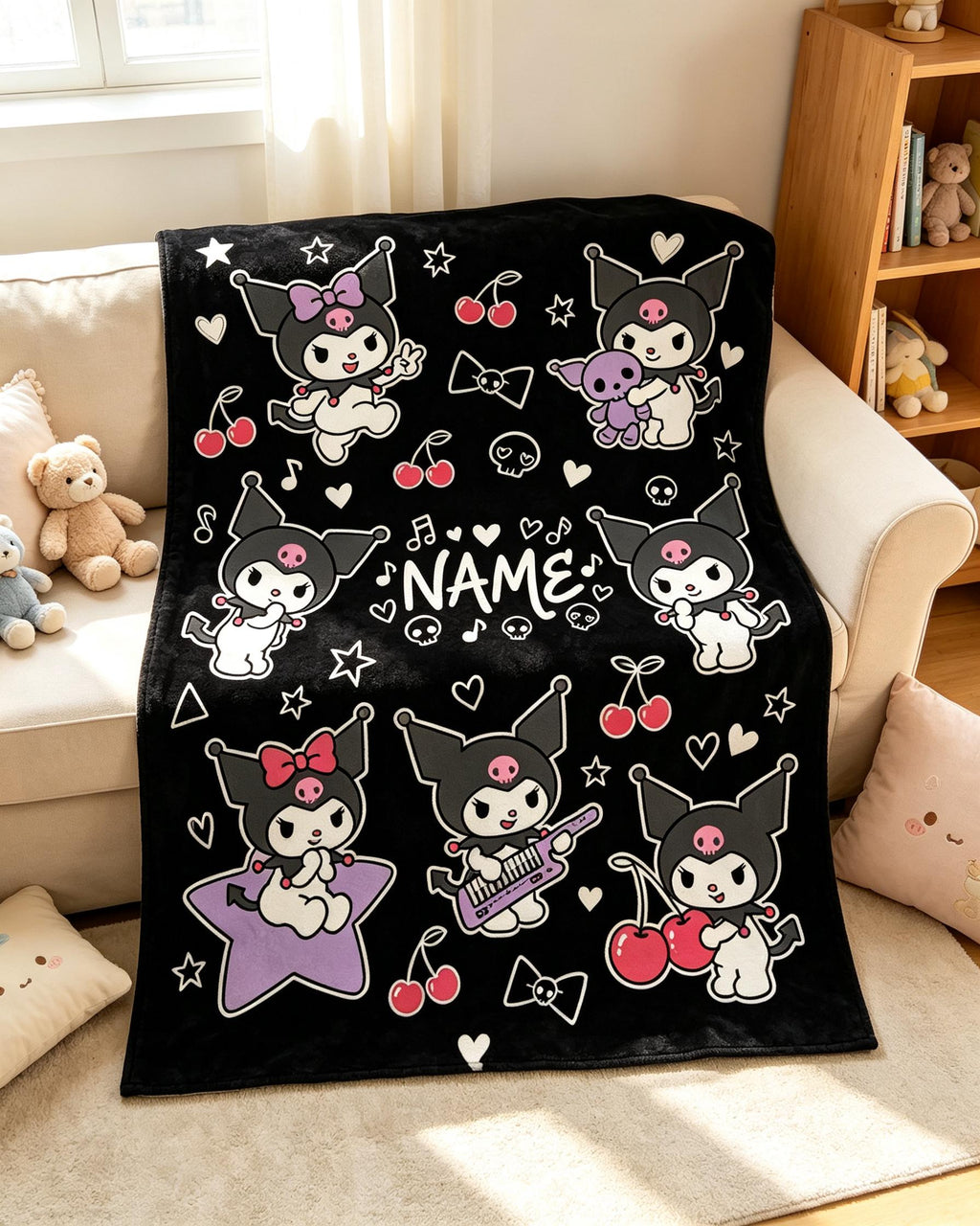 Custom Name Sanrio Kuromi Blanket Soft Throw Warm Plush Youth Keepsake Gift
