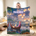 Personalized Lantern Princess Flannel Blanket, Custom Name Romantic Fairytale Throw, Soft Cozy Kids Bedroom Sofa Travel Gift