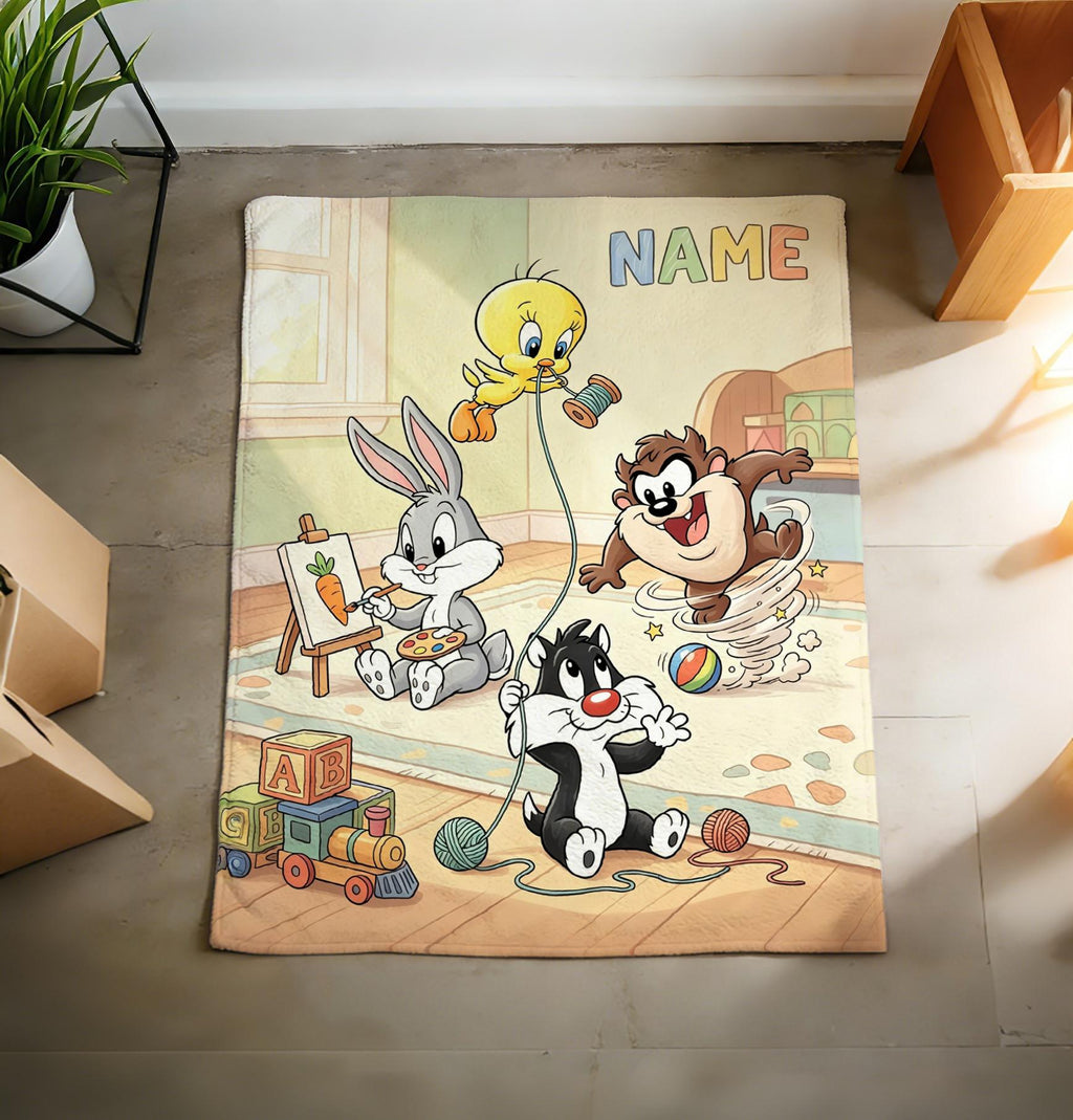 Custom Name Looney Tunes Baby Blanket Soft Throw Fluffy Plush Keepsake Gift