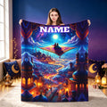 Personalized Arabian Night Flannel Blanket, Custom Name Magic Carpet Throw, Soft Cozy Fantasy Blanket, Kids Teen Bedroom Gift