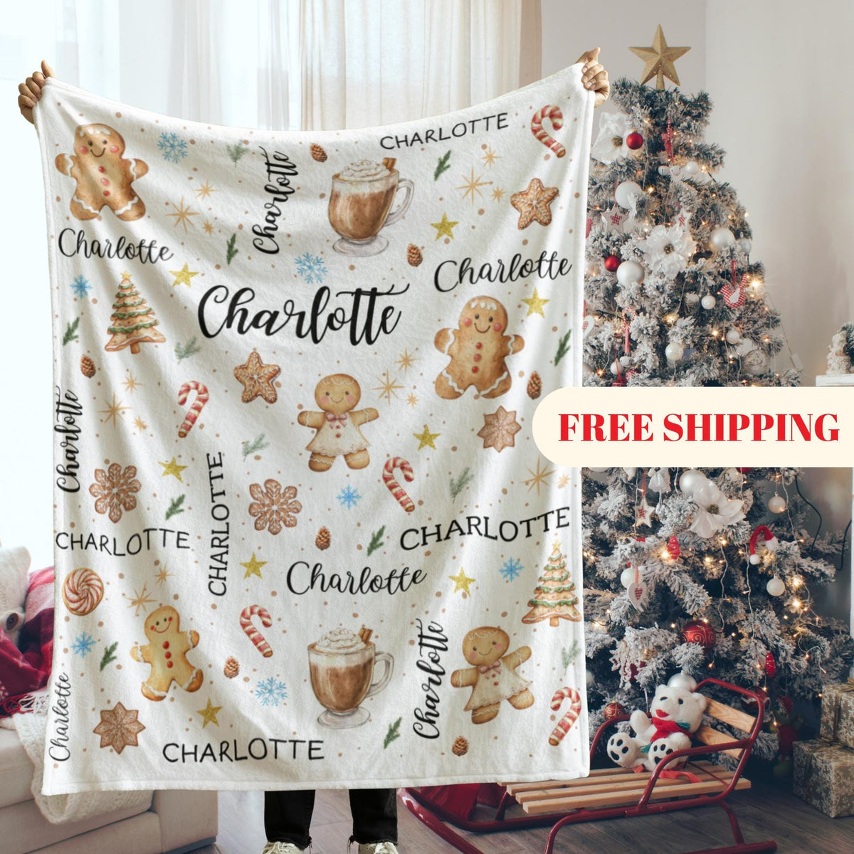 Personalized Gingerbread Blanket,Custom Name Flannel Throw,Christmas Home Decor,Holiday Family Gift,Christmas Eve Keepsake,Winter Gift
