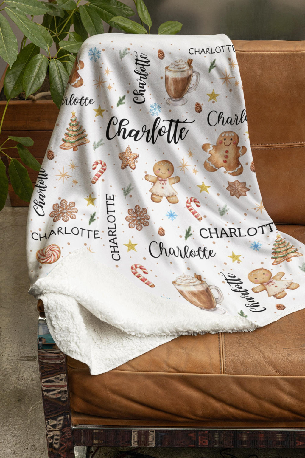 Personalized Gingerbread Blanket,Custom Name Flannel Throw,Christmas Home Decor,Holiday Family Gift,Christmas Eve Keepsake,Winter Gift