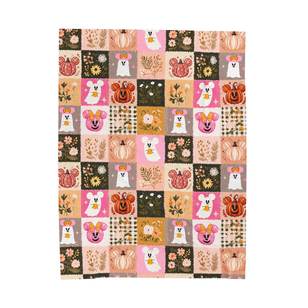 Minnie Ghost Velveteen Plush Halloween Blanket | Mickey Pumpkin Pink and Orange Halloween Throw