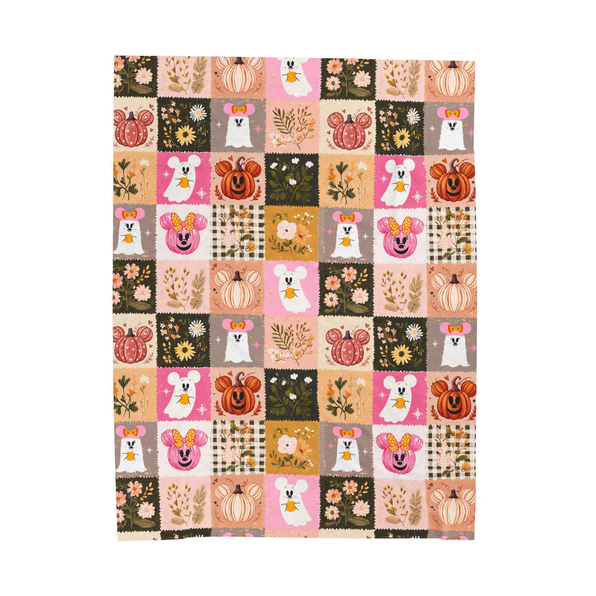 Minnie Ghost Velveteen Plush Halloween Blanket | Mickey Pumpkin Pink and Orange Halloween Throw