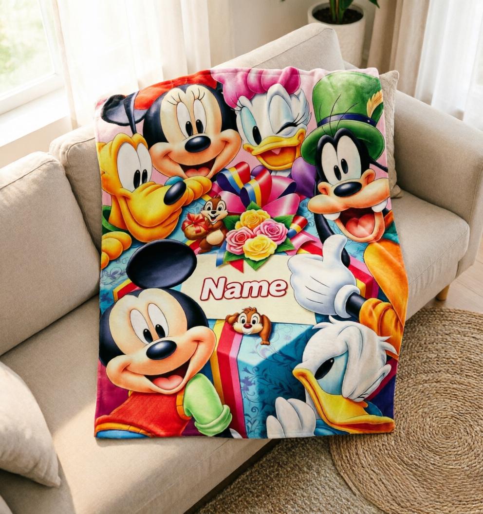 Personalized Disney Coquette Watercolor Blanket, Mickey and Friends Blanket, Magic Kingdom Blanket, Disney Birthday Girl, Disneyland Blanket