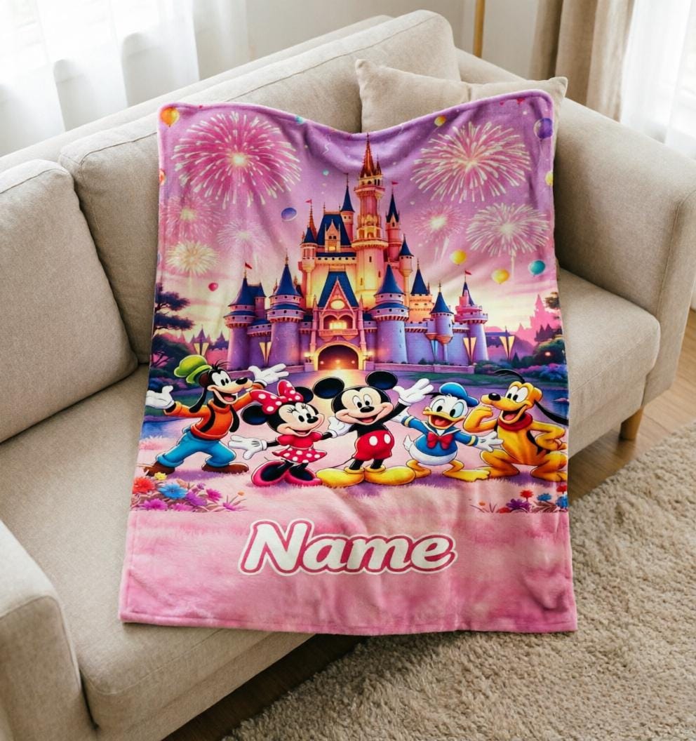 Personalized Disney Coquette Watercolor Blanket, Mickey and Friends Blanket, Magic Kingdom Blanket, Disney Birthday Girl, Disneyland Blanket