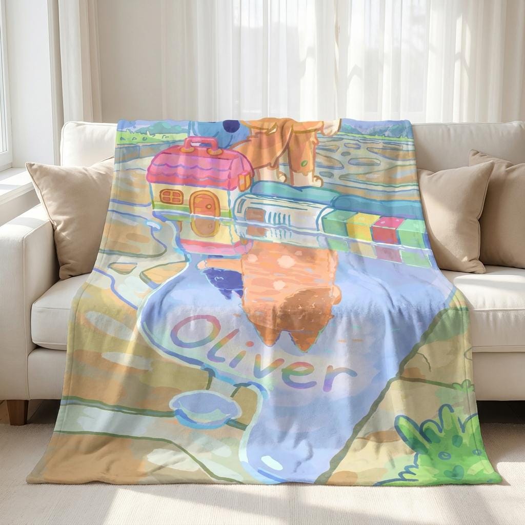 Personalized Flannel Blanket Custom Name Cartoon Dog Throw Kids Bedding Toddler Boy Girl Nursery Decor Birthday Gift Baby Shower Present