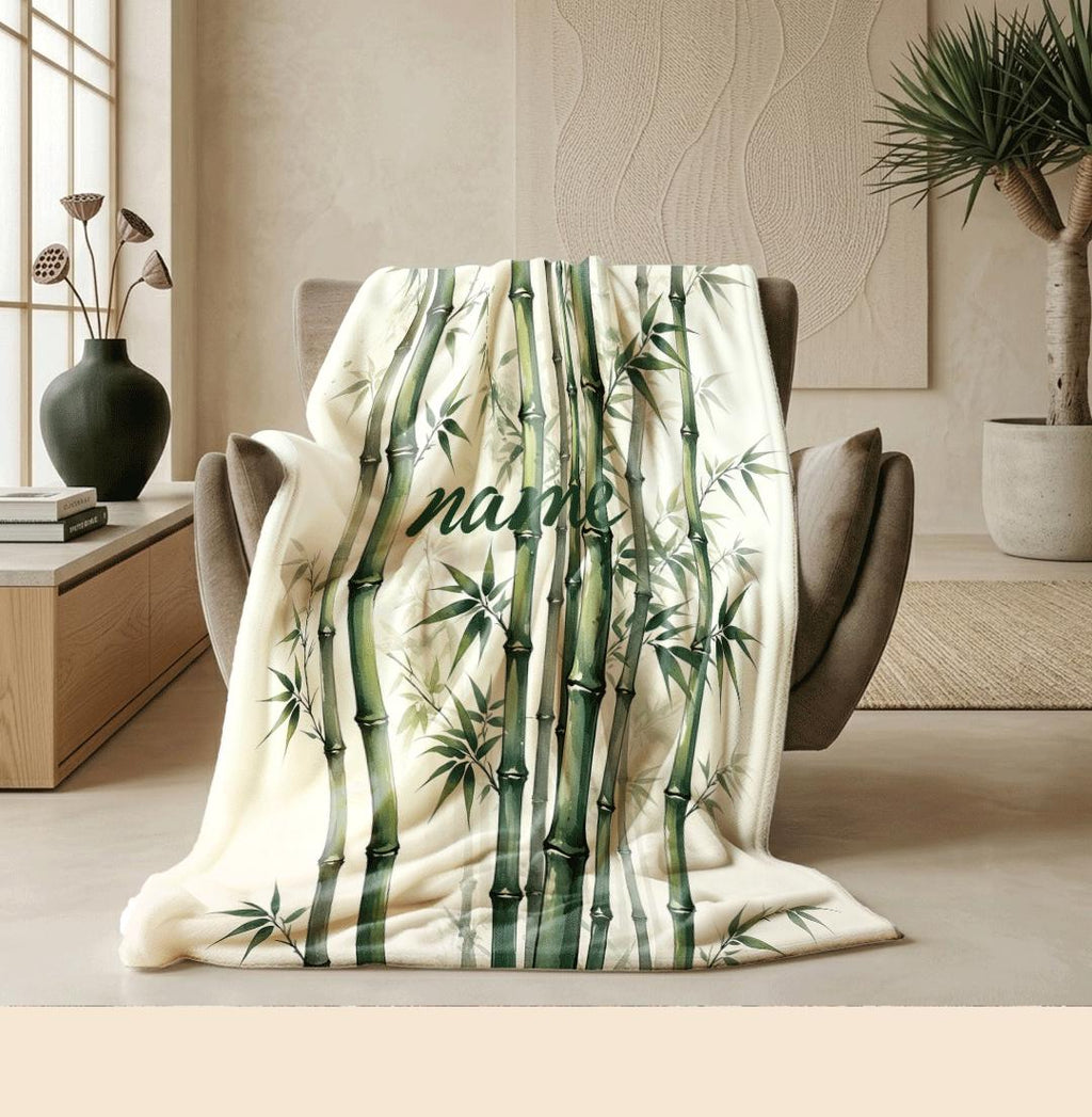 Ink bamboo print fresh‑vibe kids blanket car blanket dormitory blanket Customized name birthday gift lunch break blankets