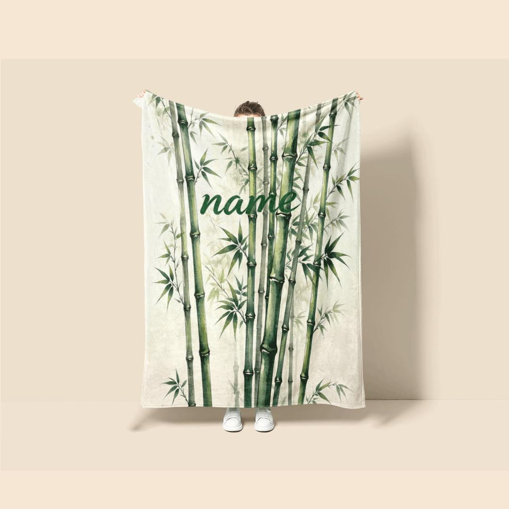 Ink bamboo print fresh‑vibe kids blanket car blanket dormitory blanket Customized name birthday gift lunch break blankets