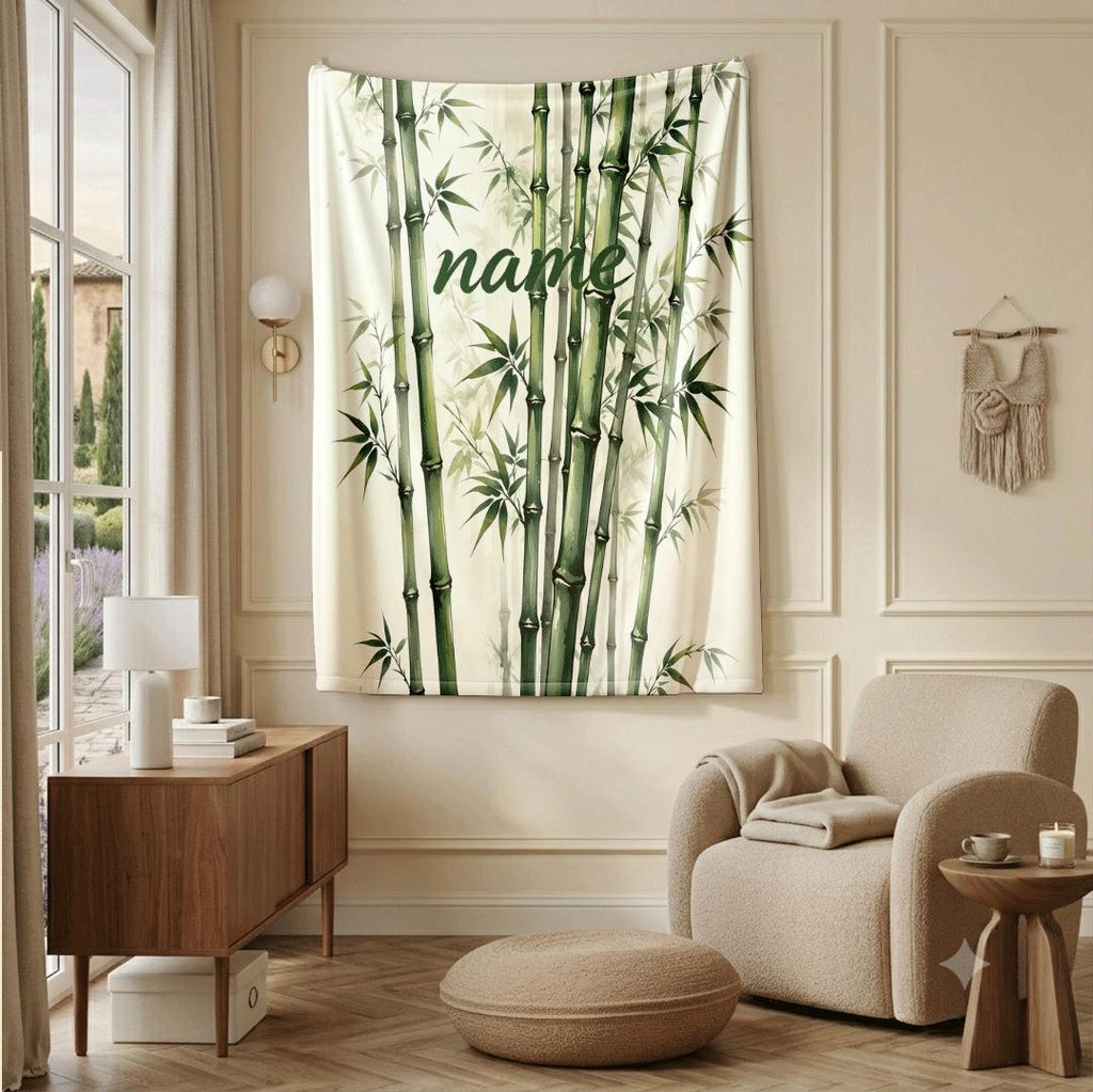 Ink bamboo print fresh‑vibe kids blanket car blanket dormitory blanket Customized name birthday gift lunch break blankets