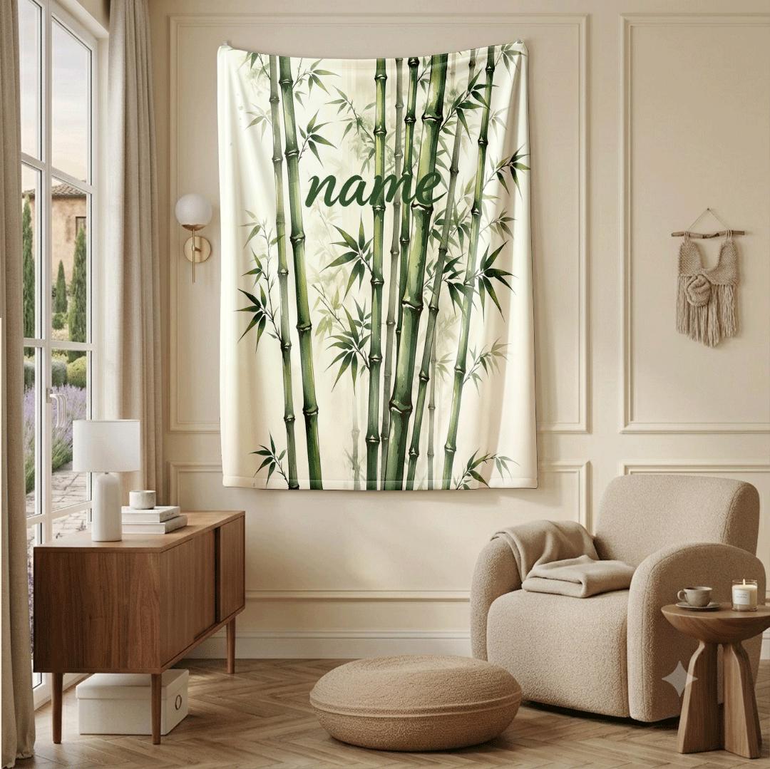 Ink bamboo print fresh‑vibe kids blanket car blanket dormitory blanket Customized name birthday gift lunch break blankets