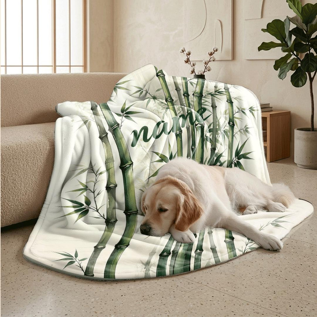 Ink bamboo print fresh‑vibe kids blanket car blanket dormitory blanket Customized name birthday gift lunch break blankets