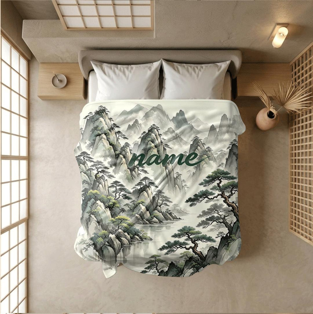 Chinese mountain print Customized name travel‑portable blanket sofa blanket single blanket retro charm gift‑ready winter warm blankets