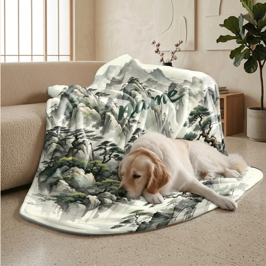 Chinese mountain print Customized name travel‑portable blanket sofa blanket single blanket retro charm gift‑ready winter warm blankets