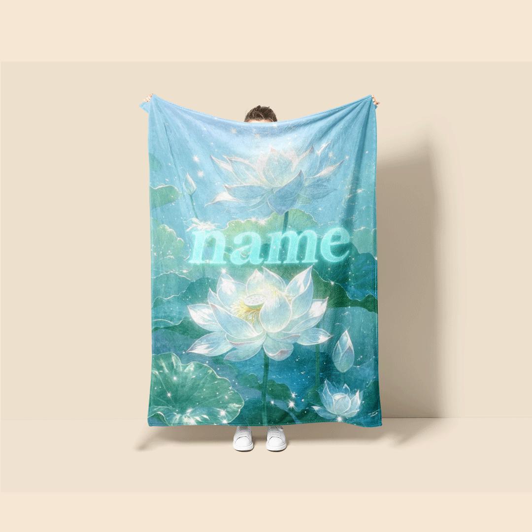 Glowing lotus print Customized name single blanket sofa blanket dormitory‑single blanket dreamy vibe gift‑ready all‑season blankets