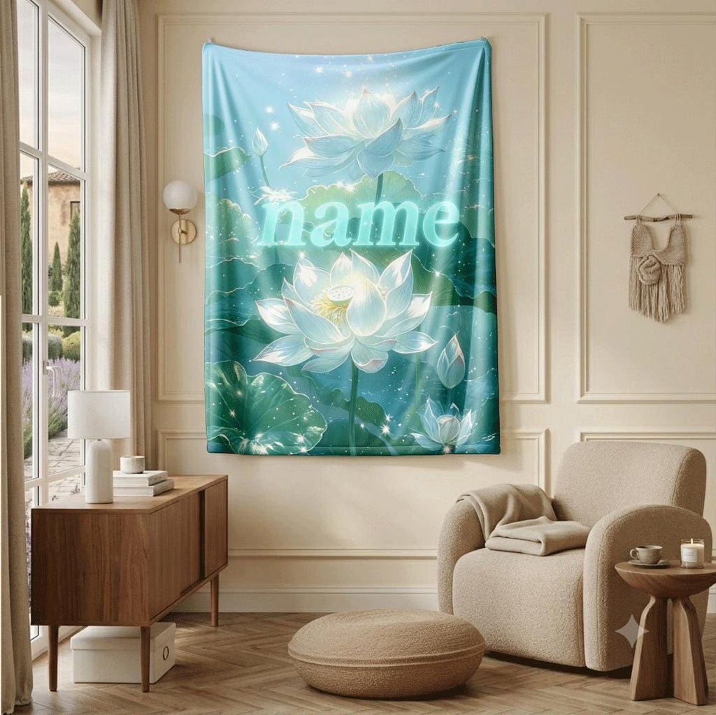 Glowing lotus print Customized name single blanket sofa blanket dormitory‑single blanket dreamy vibe gift‑ready all‑season blankets