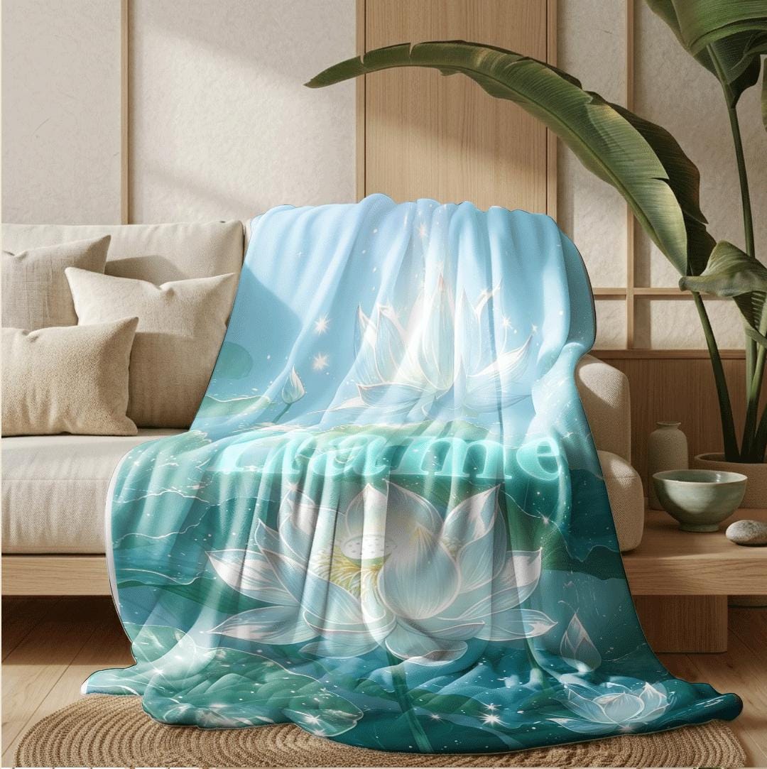 Glowing lotus print Customized name single blanket sofa blanket dormitory‑single blanket dreamy vibe gift‑ready all‑season blankets