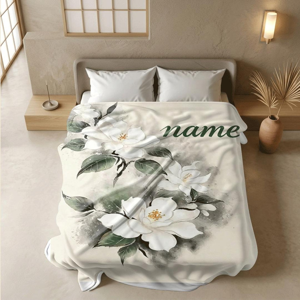 Gardenia print elegant‑vibe kids blanket car blanket dormitory blanket Customized name holiday gift lunch break blankets