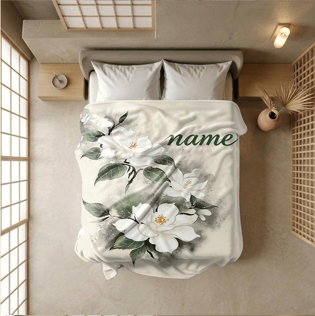 Gardenia print elegant‑vibe kids blanket car blanket dormitory blanket Customized name holiday gift lunch break blankets